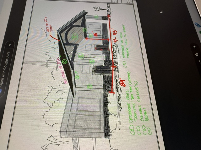 Clearview Chapel canopy · annotated elevation sketch